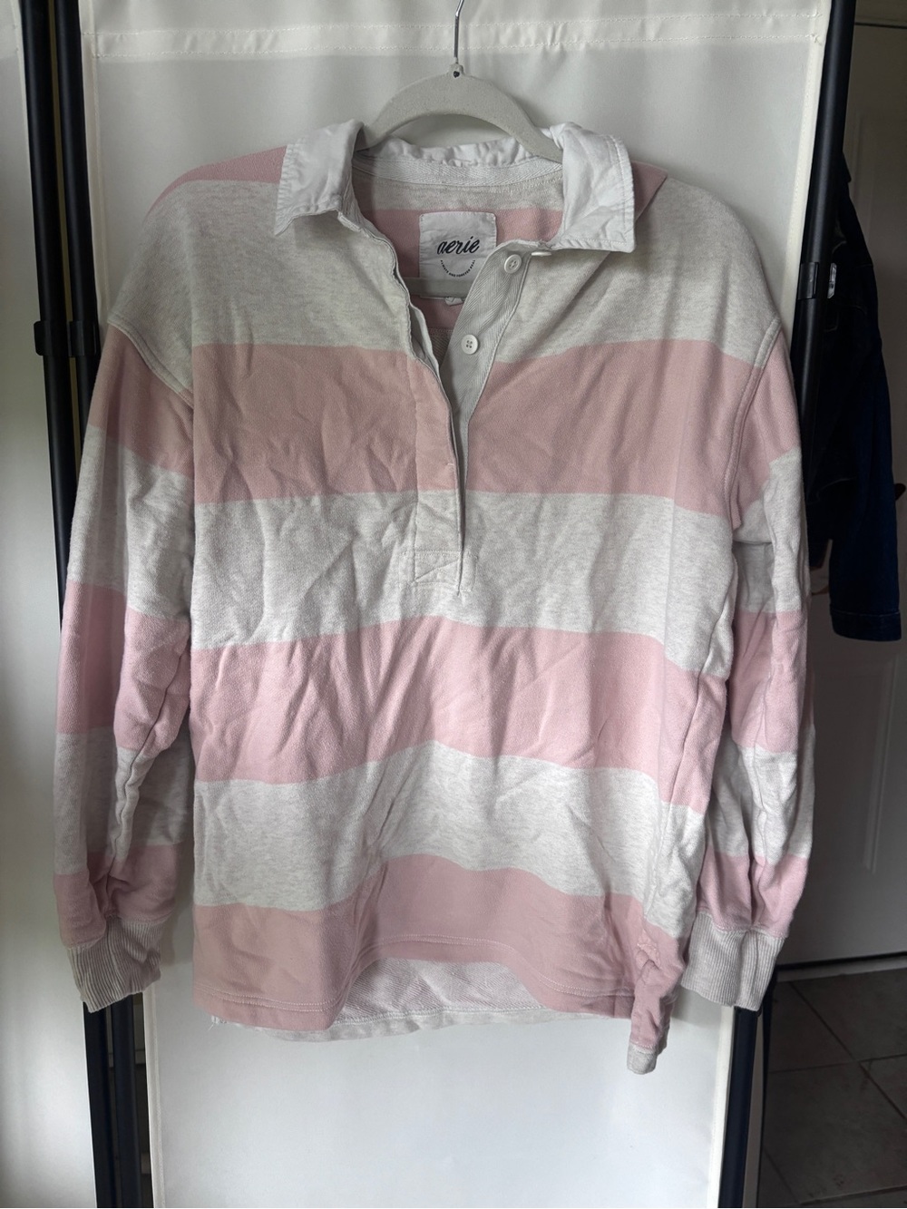 aerie Pink and Cream Oversized Striped Rugby Pullover